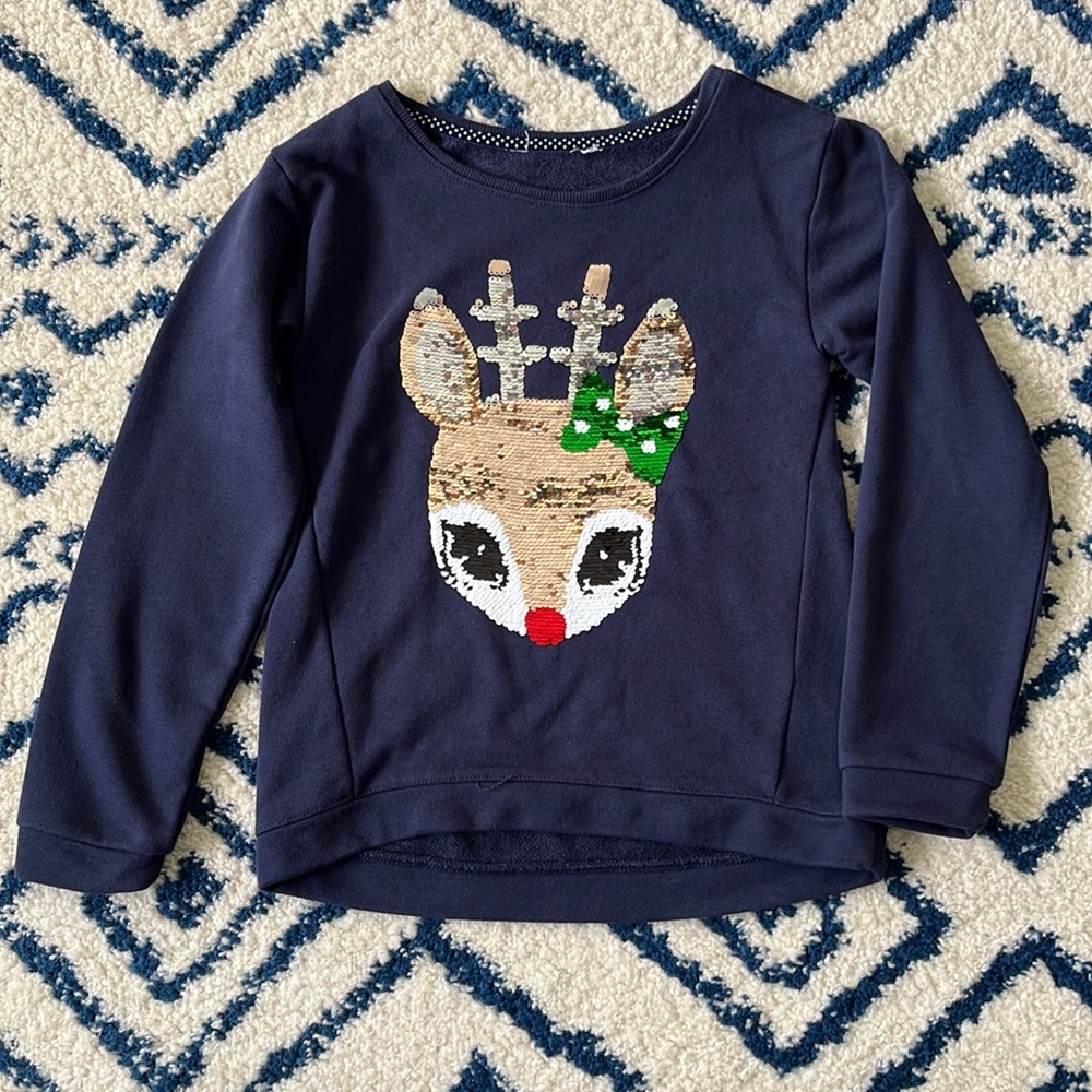 Christmas shirt, reindeer, shirt, flip sequin navy